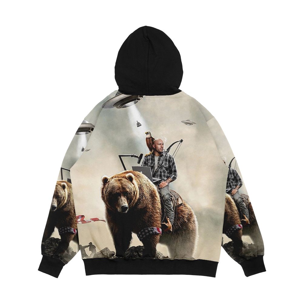 Joe Rogan Riding A Bear Aliens Men's All-Over-Print Hoodie - Image 2