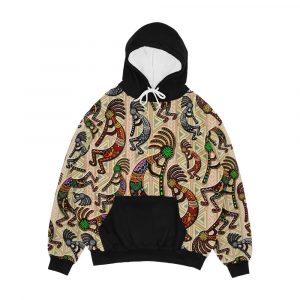 Kokopelli Rainbow Colors On Tribal Pattern Men's All-Over-Print Hoodie