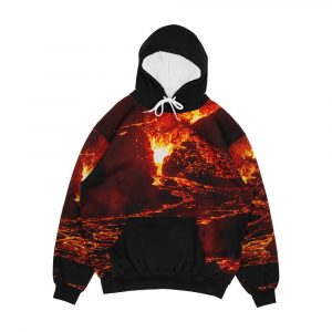 Lava Crater Flow At Night Iceland Volcano April 20Th 2021 Men's All-Over-Print Hoodie