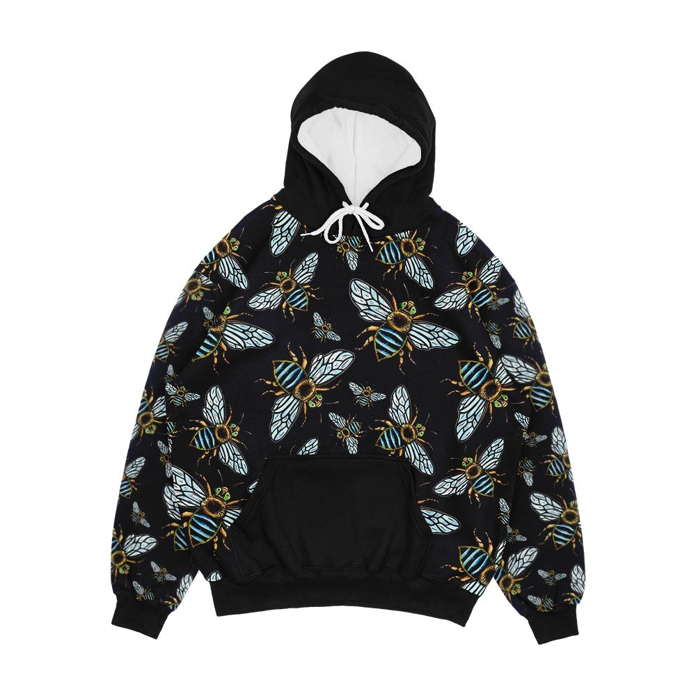 Lino Print Blue Banded Bee Men's All-Over-Print Hoodie