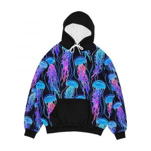 Luminescent Rainbow Jellyfish On Navy Blue Men's All-Over-Print Hoodie