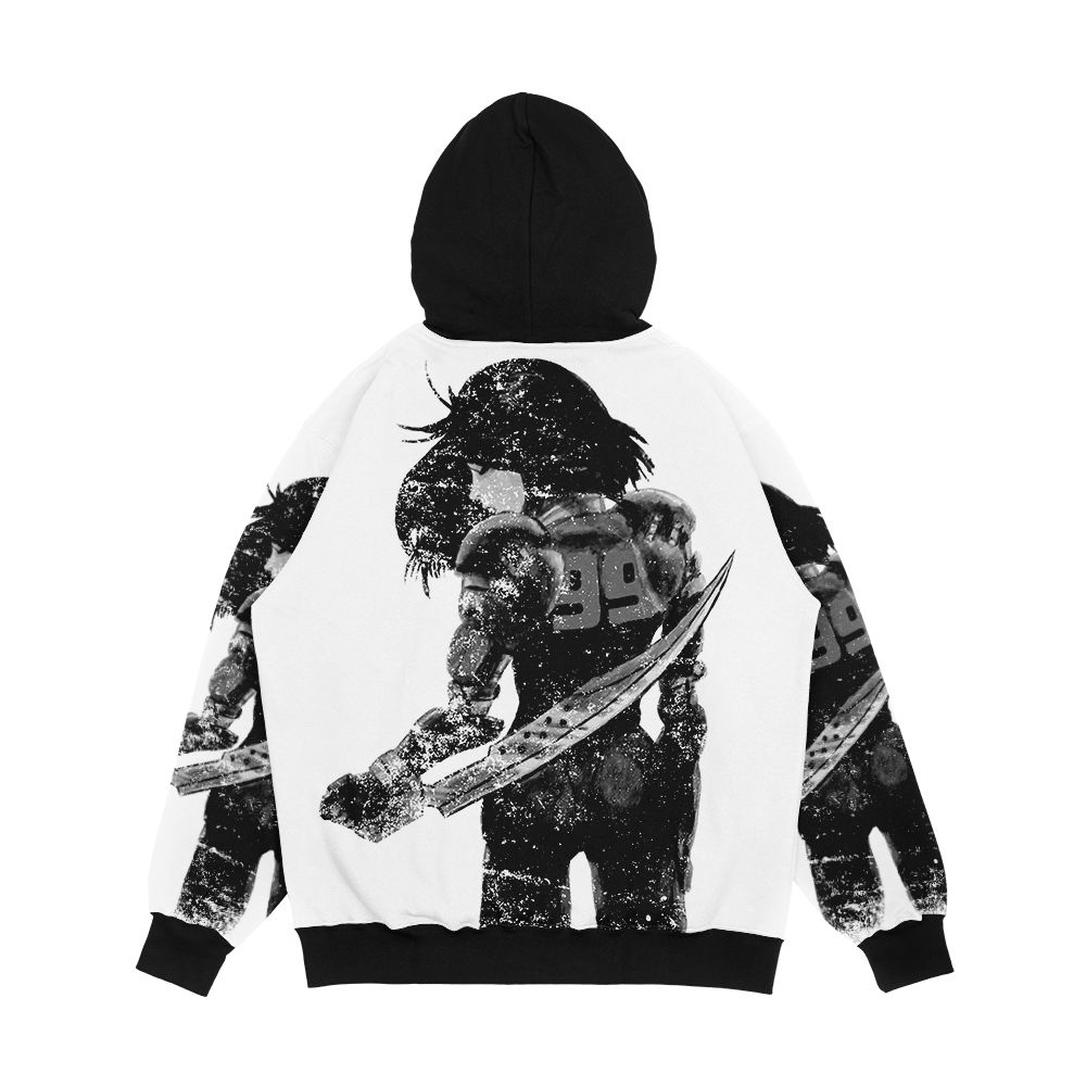 Manga Angel Watercolor Distressed In Black And White Men's All-Over-Print Hoodie - Image 2