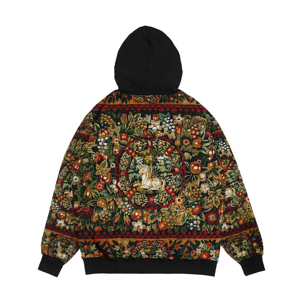 Medieval Unicorn Floral Tapestry Men's All-Over-Print Hoodie - Image 2