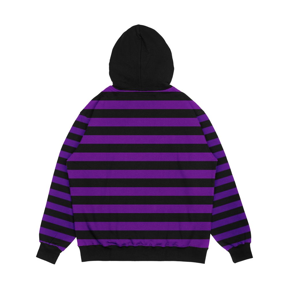 Medium Violet And Black Stripes Horizontal Medium Stripes Men's All-Over-Print Hoodie - Image 2