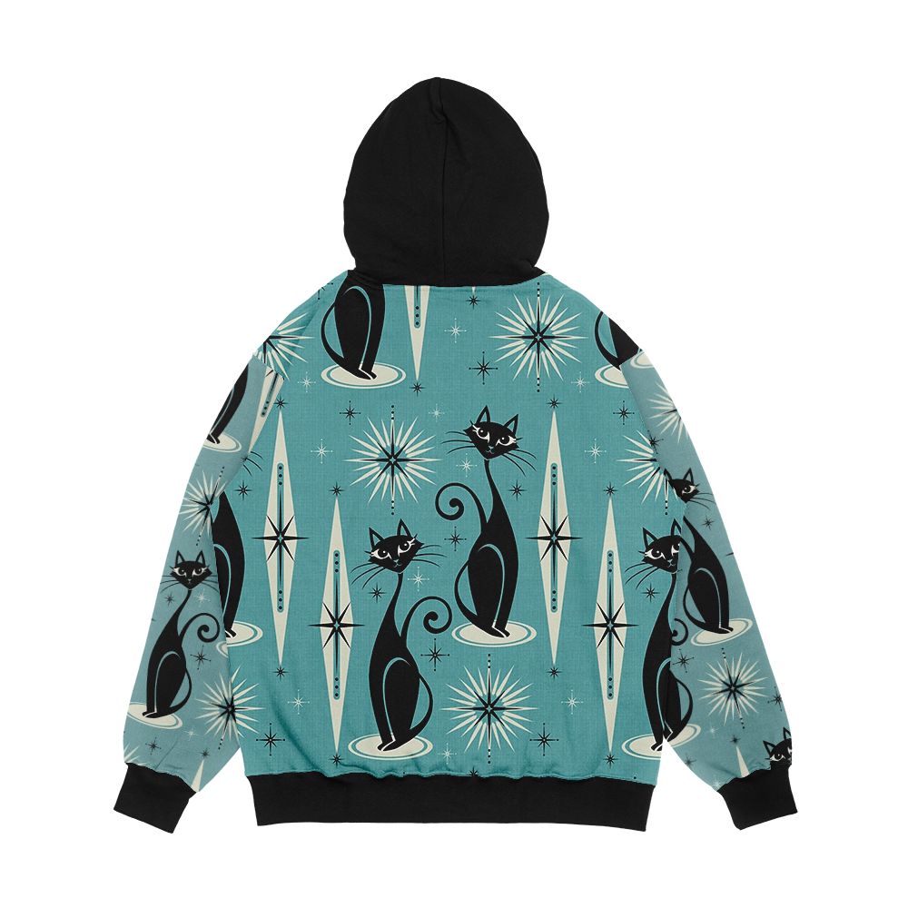 Mid Century Meow On Blue Men's All-Over-Print Hoodie - Image 2