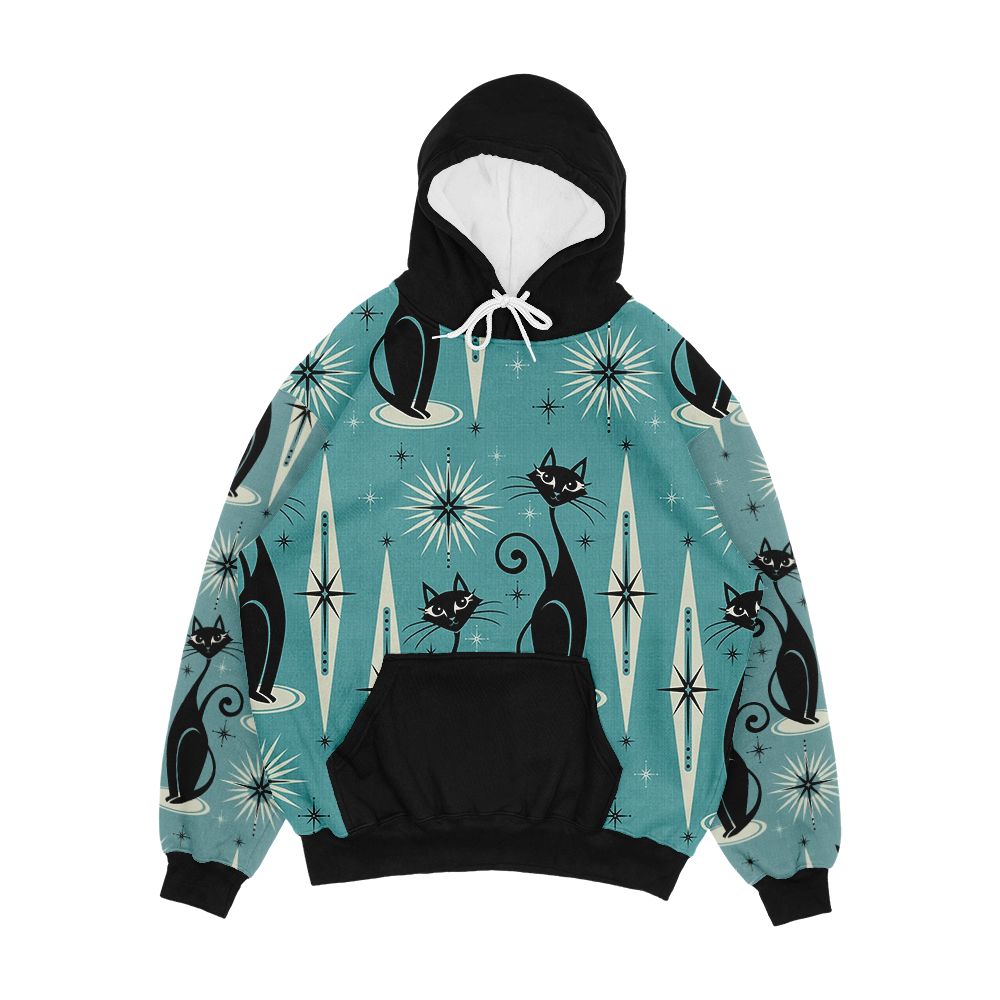 Mid Century Meow On Blue Men's All-Over-Print Hoodie