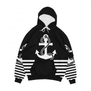 Nautical Black White Stripes And Black White Anchors Men's All-Over-Print Hoodie