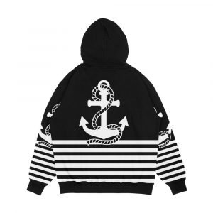 Alternative view of Nautical Black White Stripes And Black White Anchors Men's All-Over-Print Hoodie