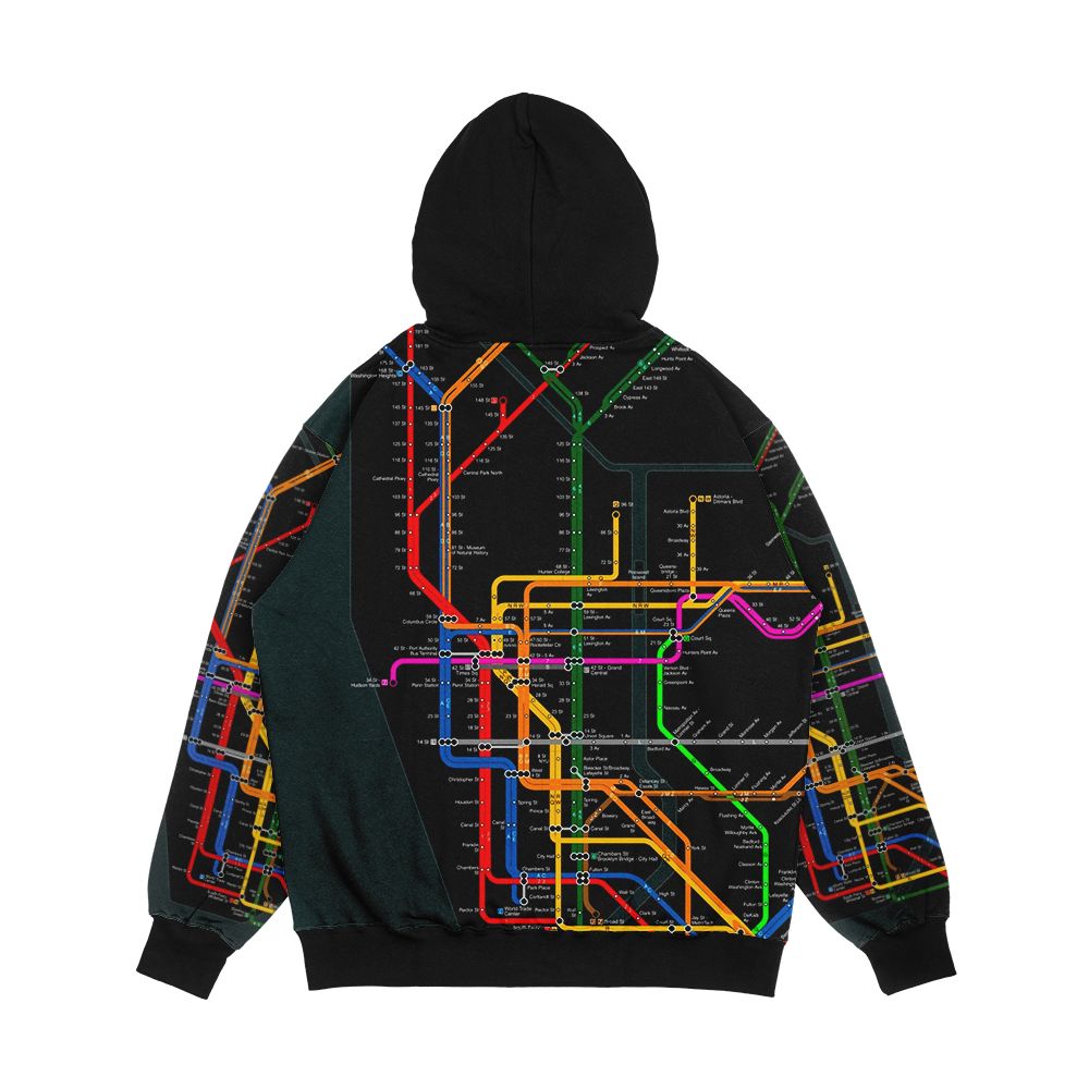 New York City Dark Subway Map Men's All-Over-Print Hoodie - Image 2