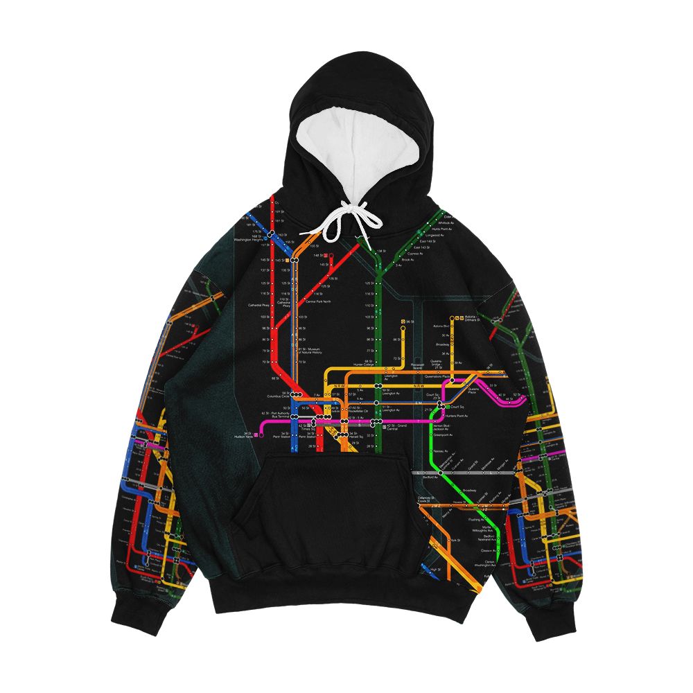 New York City Dark Subway Map Men's All-Over-Print Hoodie
