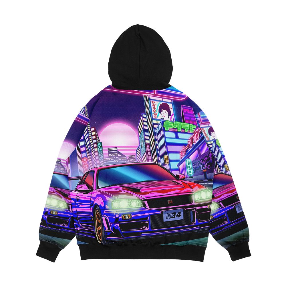 Nissan Skyline Gt R R34 Vaporwave Men's All-Over-Print Hoodie - Image 2