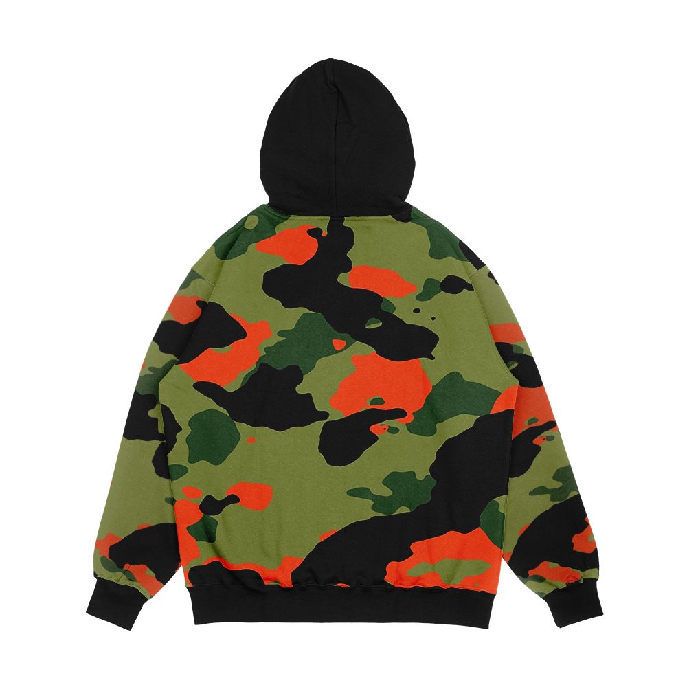 Orange And Green Camo Men's All-Over-Print Hoodie - Image 2