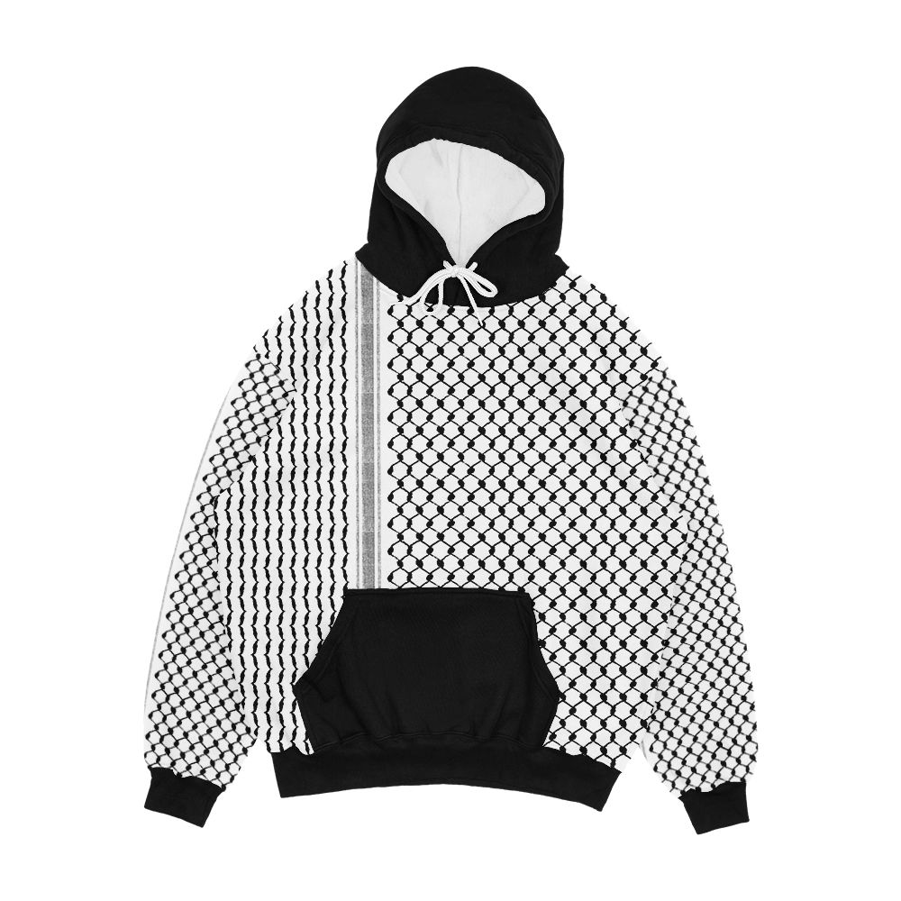 Palestinian Hatta Kufiya Folk Pattern 2 Black Palestine Arabic Traditional Keffiyeh Design Men's All-Over-Print Hoodie