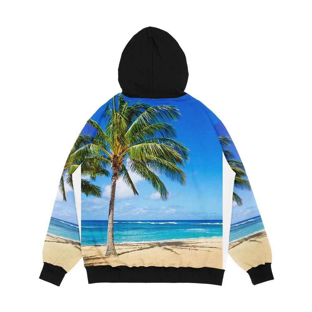 Palm Trees On The Sandy Beach In Hawaii Men's All-Over-Print Hoodie - Image 2