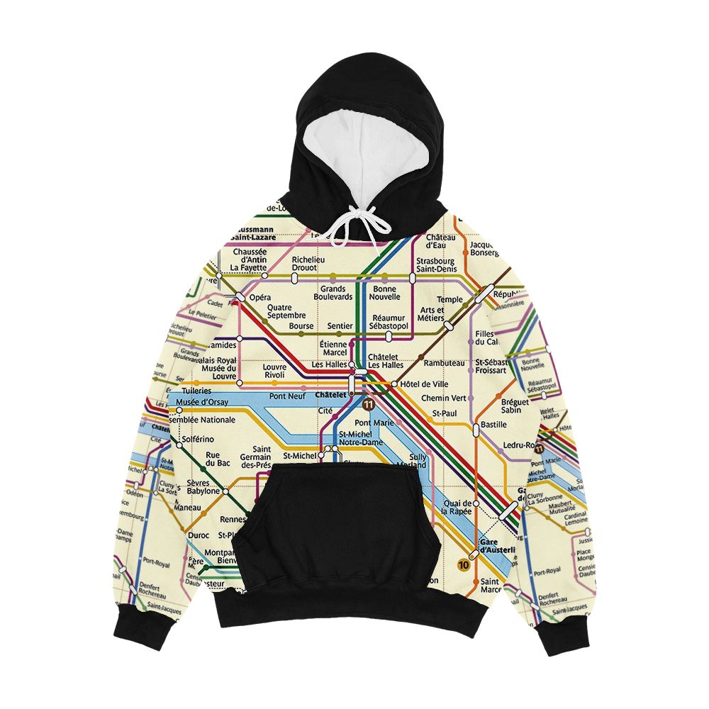 Paris Metro Map Men's All-Over-Print Hoodie