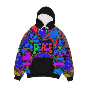 Peace And Love Flowers And Stars Hippie Design Men's All-Over-Print Hoodie