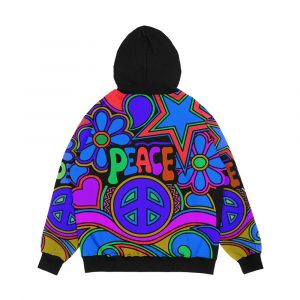 Alternative view of Peace And Love Flowers And Stars Hippie Design Men's All-Over-Print Hoodie