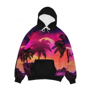 Pink Vaporwave Landscape With Rocks And Palms Men's All-Over-Print Hoodie
