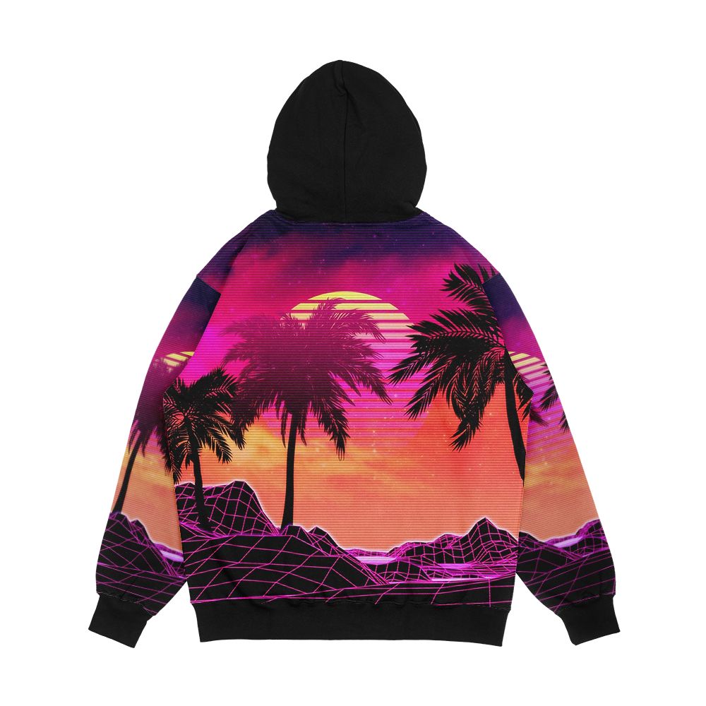 Pink Vaporwave Landscape With Rocks And Palms Men's All-Over-Print Hoodie - Image 2