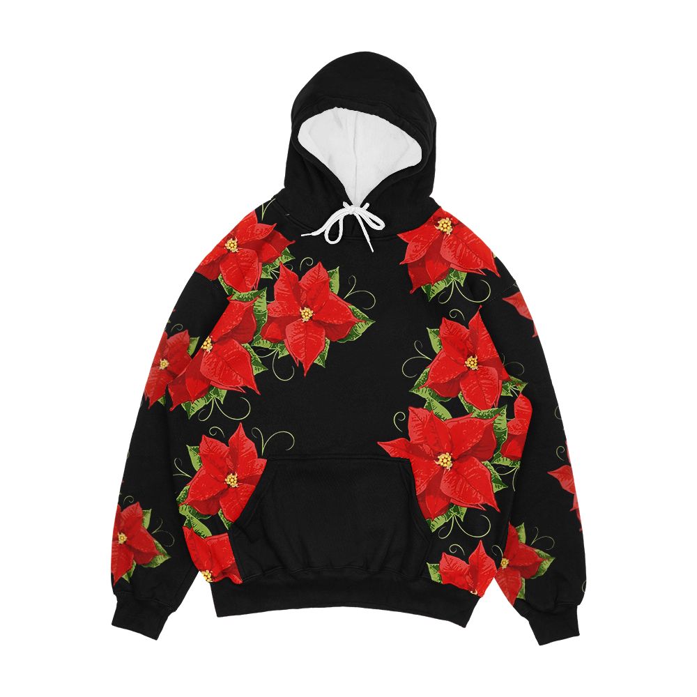 Poinsettias With Leaves Christmas Flower Men's All-Over-Print Hoodie
