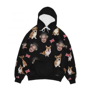 Queen Elizabeth And Corgis Pattern Men's All-Over-Print Hoodie