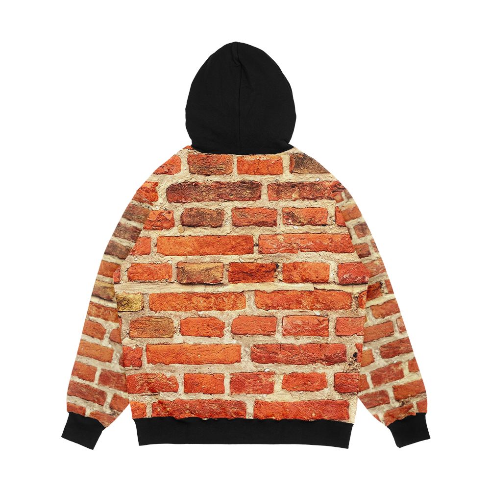 Red Vinatge Brick Wall Pattern Photography Brick Print Men's All-Over-Print Hoodie - Image 2