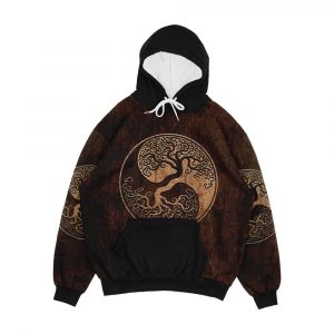 Rough Wood Grain Effect Tree Of Life Yin Yang Men's All-Over-Print Hoodie