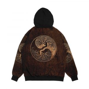 Alternative view of Rough Wood Grain Effect Tree Of Life Yin Yang Men's All-Over-Print Hoodie