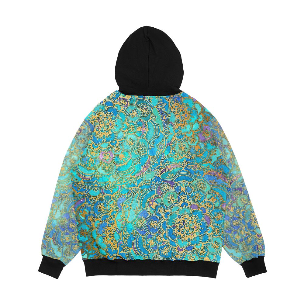 Sapphire And Jade Stained Glass Mandalas Men's All-Over-Print Hoodie - Image 2