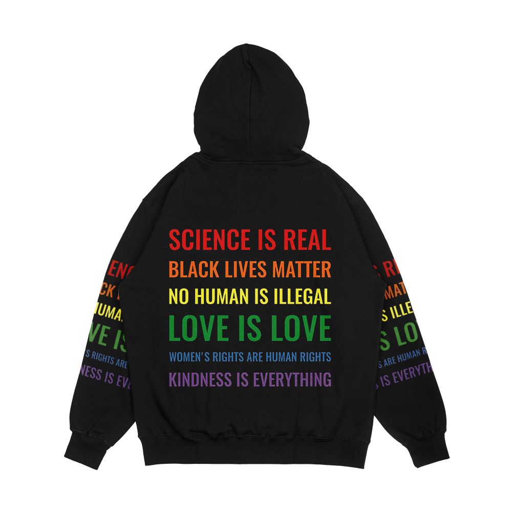 Science Is Real Black Lives Matter No Human Is Illegal Love Is Love Women s Rights Are Human Rights Kindness Is Everything Shirt Men's All-Over-Print Hoodie - Image 2