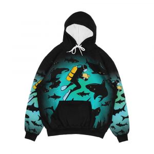Screwed Funny Shark And Diver Illustration Men's All-Over-Print Hoodie
