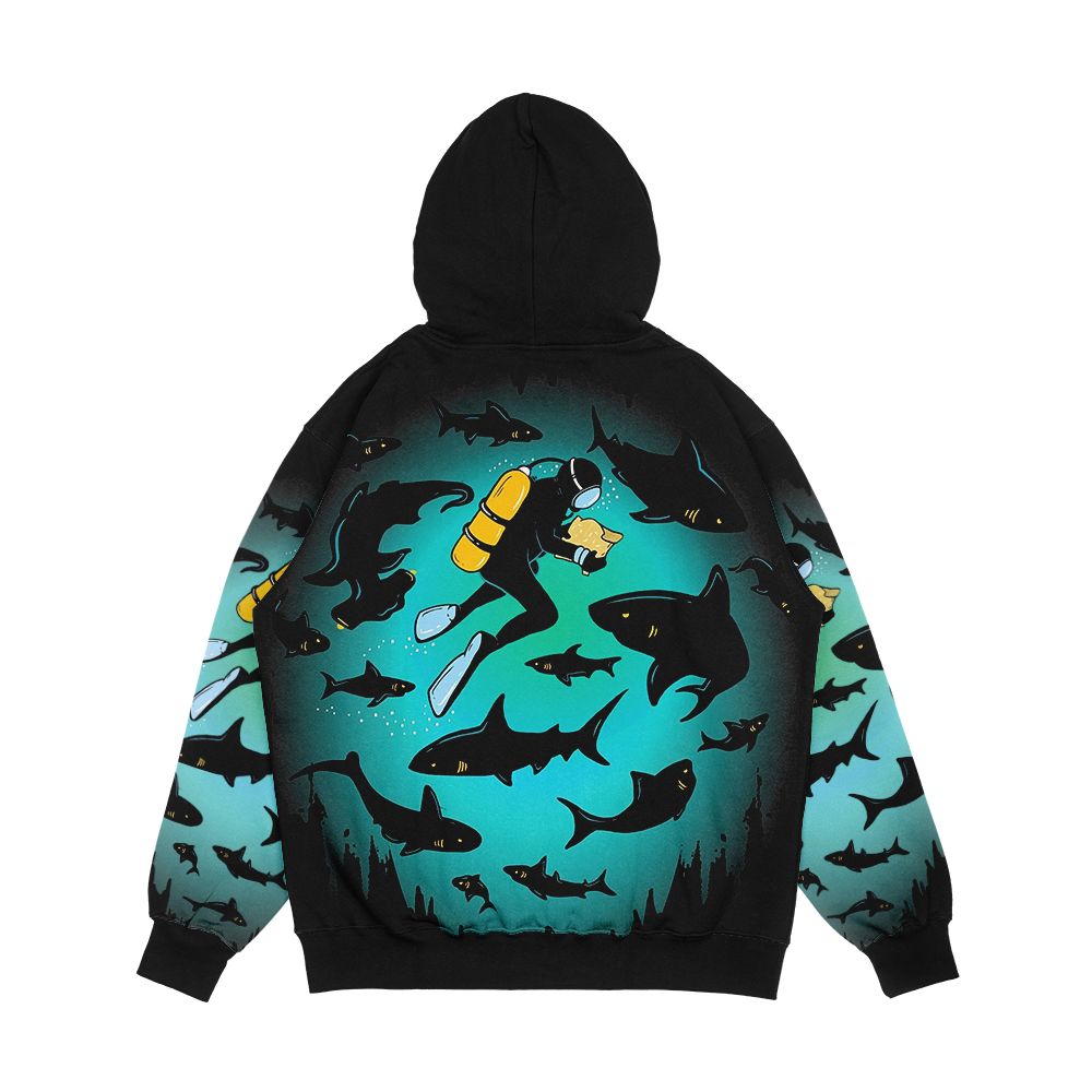 Screwed Funny Shark And Diver Illustration Men's All-Over-Print Hoodie - Image 2