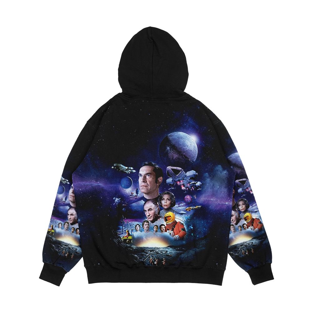 Space 1999 Art 002 No Logo With Nuclear Explosion Behind The Moon Men's All-Over-Print Hoodie - Image 2