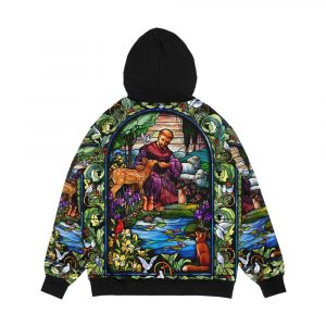 Alternative view of St Francis Stained Glass Men's All-Over-Print Hoodie