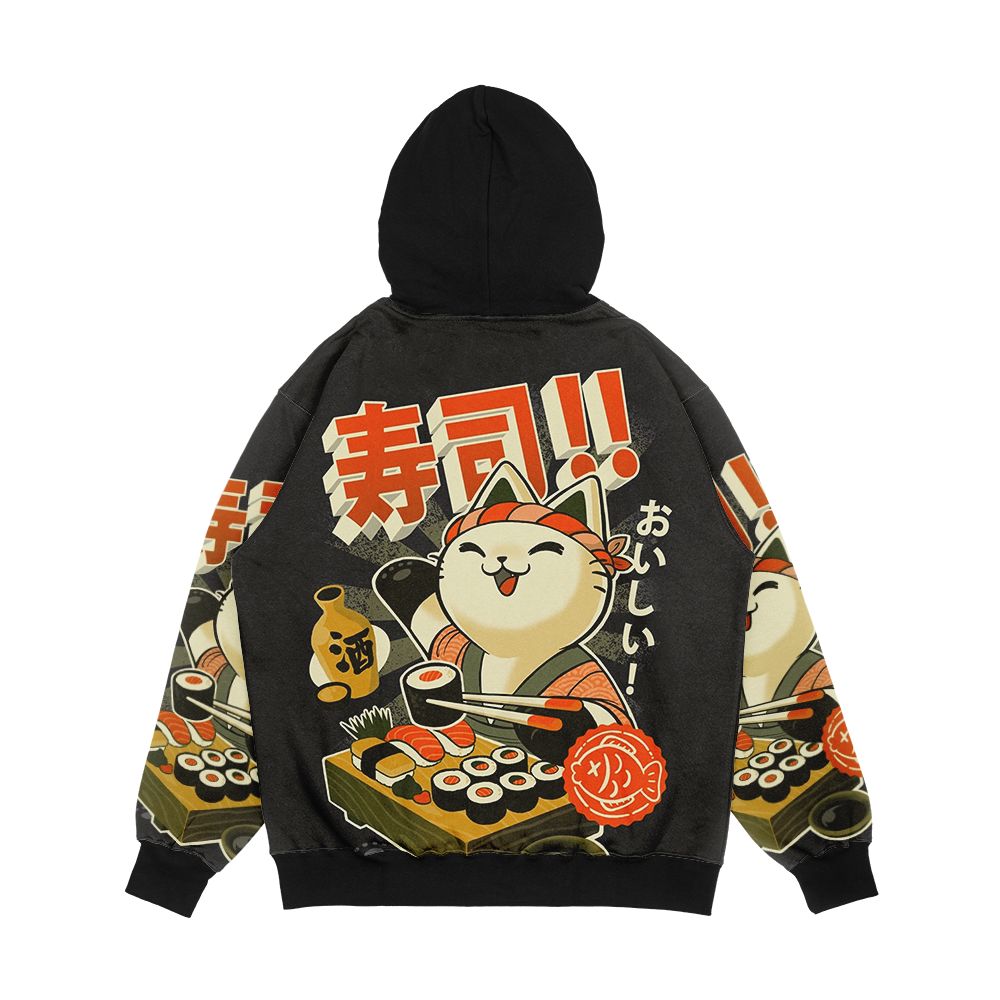 Sushi Chef Cat Funny Restaurant Kitty Japanese Food Men's All-Over-Print Hoodie - Image 2