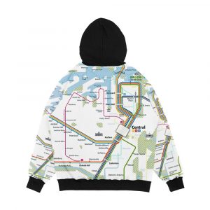Alternative view of Sydney City Rail Map Square Men's All-Over-Print Hoodie