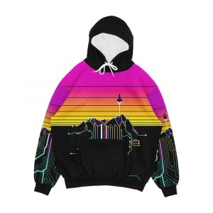 Synth Mountain Sunrise Men's All-Over-Print Hoodie