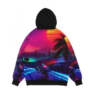 Alternative view of Synthwave Midnight Outrun Men's All-Over-Print Hoodie