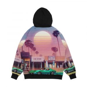 Alternative view of Synthwave Sunset Drive Men's All-Over-Print Hoodie