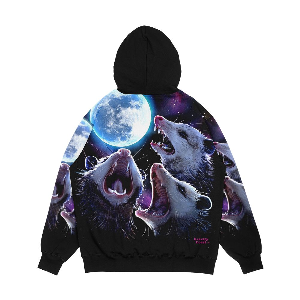 Three Opossums Howling At The Moon Funny Possum Men's All-Over-Print Hoodie - Image 2