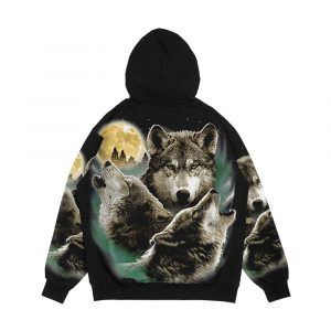 Alternative view of Three Wolves Howling In Moonlight Men's All-Over-Print Hoodie