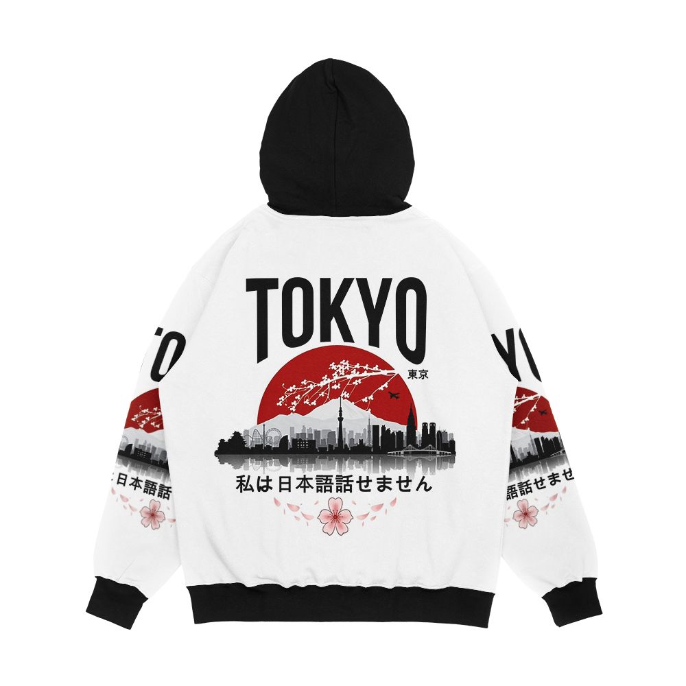 Tokyo I Don't Speak Japanese Black Version Men's All-Over-Print Hoodie - Image 2