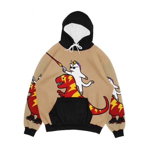 Unicorn Cat Riding Lightning T Rex Men's All-Over-Print Hoodie