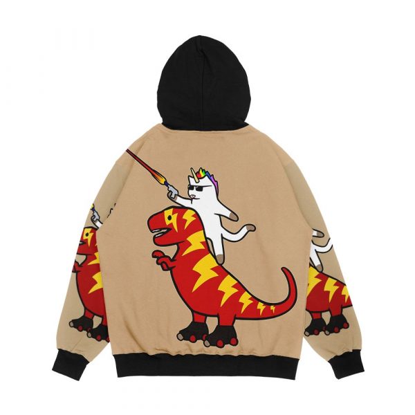 Unicorn Cat Riding Lightning T Rex Men's All-Over-Print Hoodie - Image 2