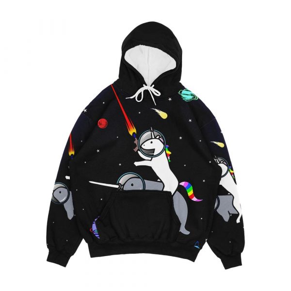 Unicorn Riding Narwhal In Space Men's All-Over-Print Hoodie