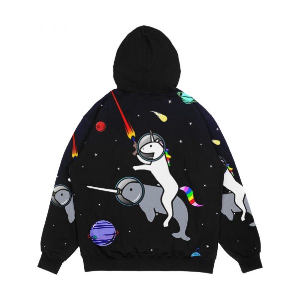 Unicorn Riding Narwhal In Space Men's All-Over-Print Hoodie - Image 2