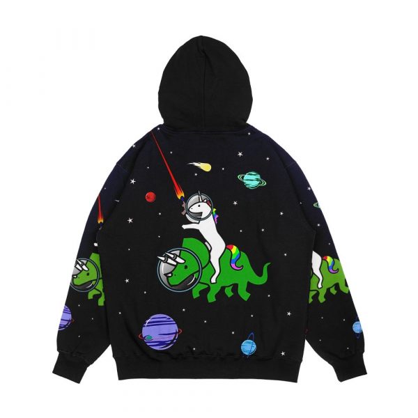 Unicorn Riding Triceratops In Space Men's All-Over-Print Hoodie - Image 2