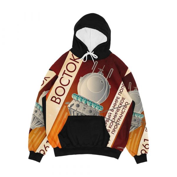Vostok 1961 The World s First Flight Into Outer Space Retro Soviet Poster In Russian Men's All-Over-Print Hoodie