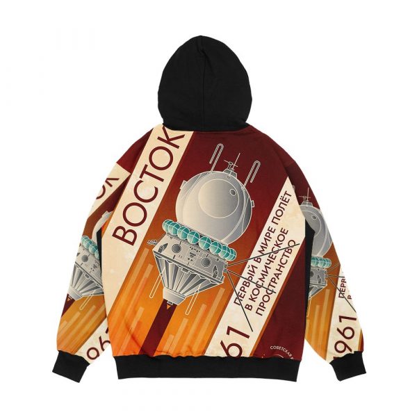 Vostok 1961 The World s First Flight Into Outer Space Retro Soviet Poster In Russian Men's All-Over-Print Hoodie - Image 2