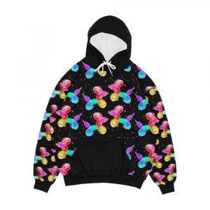 Watercolor Balloon Dogs On Black Men's All-Over-Print Hoodie